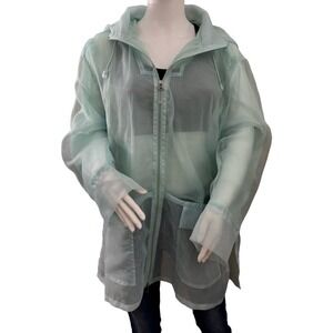 MARLA WYNNE Organza Cloud Lightweight Mesh Hooded Long Jacket Light Aqua XL HSN